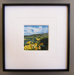 Mini Yellow Floral Field Framed Oil Painting