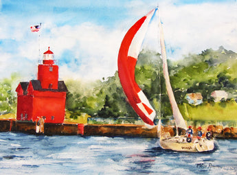 Sailing Past Big Red II Watercolor Painting