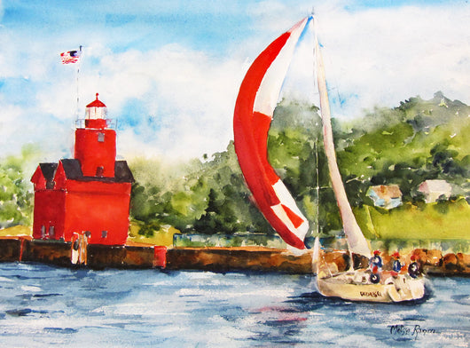 Sailing Past Big Red II Watercolor Painting