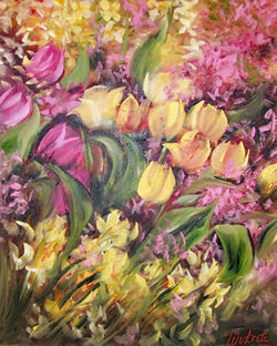 Tulips and Forsythia Oil Painting