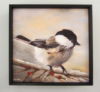 Chickadee on Branch Framed