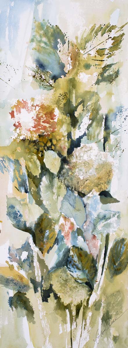 Hydrangeas And Leaves III Mini Canvas Giclee Framed