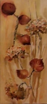 Red Leaves And Hydrangeas Mini Canvas Giclee Framed