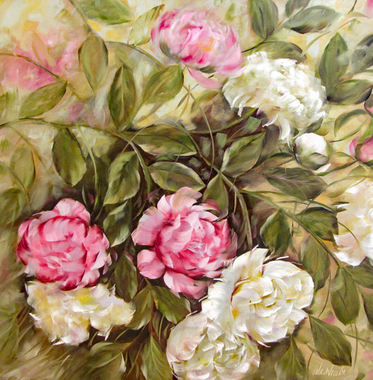 Cascading Peony Garden Oil Painting