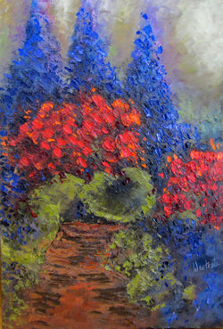Geraniums and Delphiniums II Oil Painting