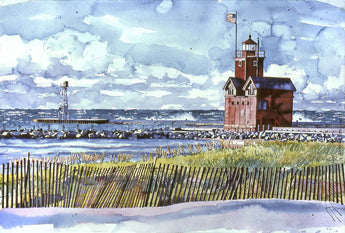 Sand Fence With Big Red Giclee