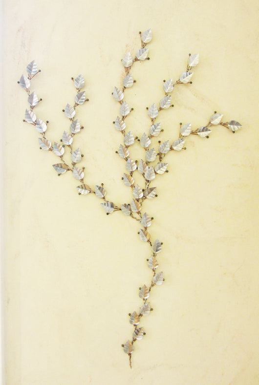Vertical Branch with Silver Leaves and Berries Long Stem