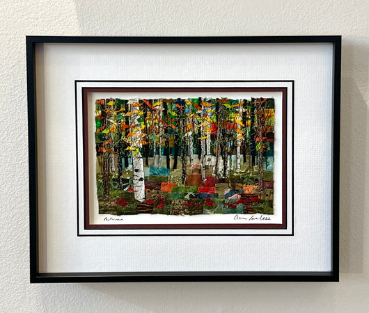 Autumn framed quilted fabric painting
