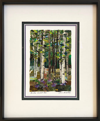 Birches and Sweet Peas Mosaic Framed