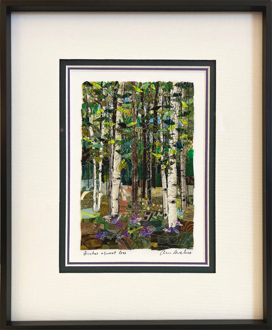 Birches and Sweet Peas Mosaic Framed