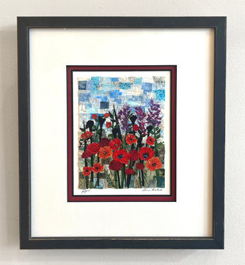 Poppies Mosaic framed in black wood