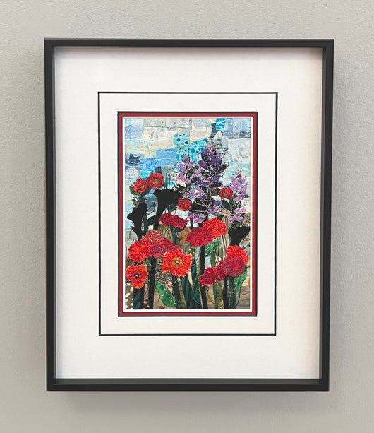 Poppies Mosaic Framed in black metal