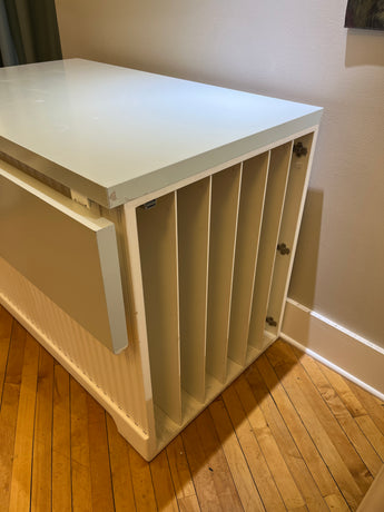 Beadboard art storage unit with flip up extension