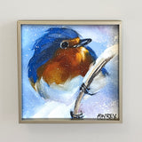 Blue Bird in Snow Framed Giclee