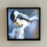 Chickadee on Birch Post Framed Giclee