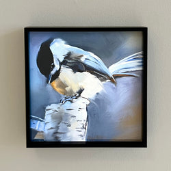 Chickadee on Birch Post Framed Giclee