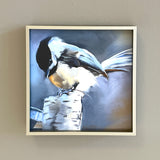 Chickadee on Birch Post Framed Giclee