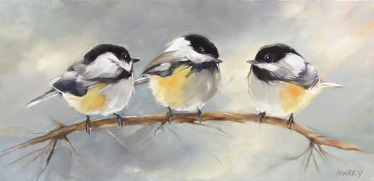 Chickadee Trio Oil Painting