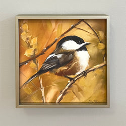 Chickadees Love Gold framed giclee