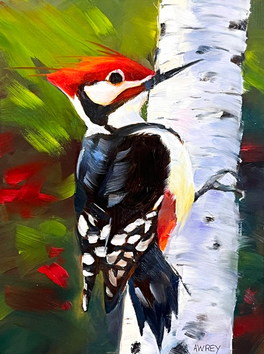 Peckin On a Birch oil painting