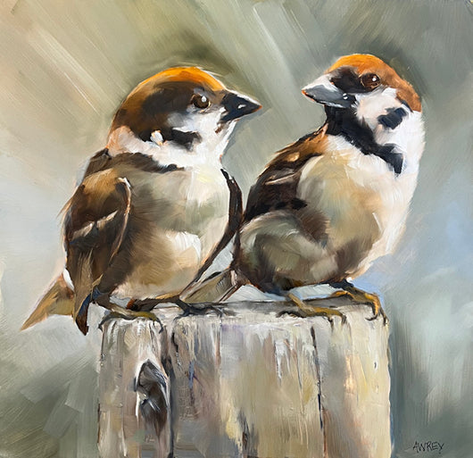 Sharing With a Friend Sparrows oil painting