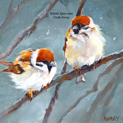 Winter Sparrows oil painting