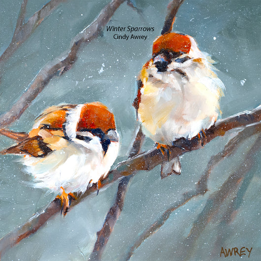 Winter Sparrows oil painting