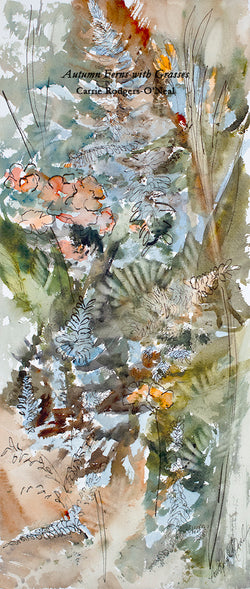 Autumn Ferns with Grasses watercolor painting