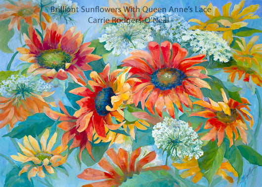 Brilliant Sunflowers with Queen Anne's Lace Giclee