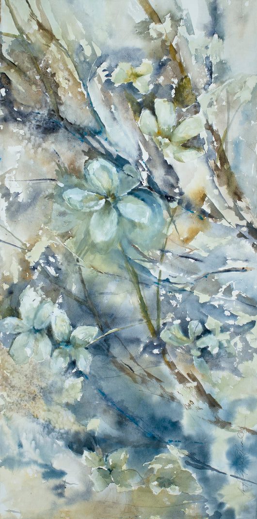 Dogwood Blooms and Branches II watercolor painting