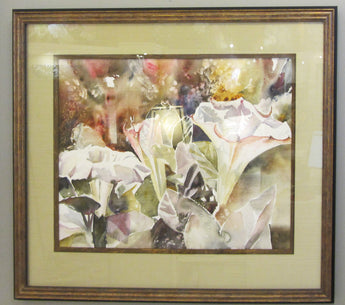 Moonflowers Framed Watercolor Painting