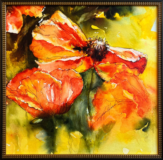 Poppy Duet framed canvas giclee