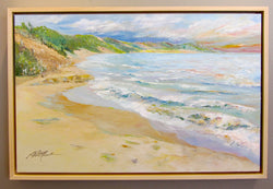 Sunset Surf and Sand Framed Oil Painting