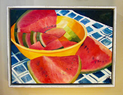 Watermelon & Plaid Framed Oil Painting