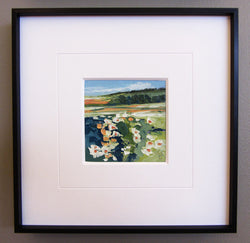 Mini White Floral Field Framed Oil Painting