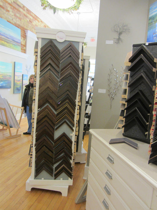Tall Moulding Display floor spinner with velcro fabric surfaces logo cut out