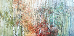 Colorful Leaves II oil and watercolor painting