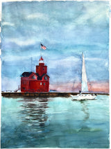 Sailing at Sunset watercolor painting