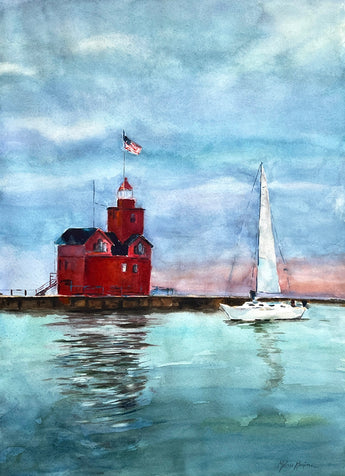 Sailing at Sunset watercolor painting