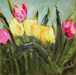 Pink and Yellow Tulips Oil Painting