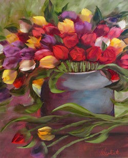 Tulips in Gray Pot Oil Painting