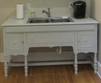 Painted vintage cabinet with kitchen sink/sprayer/side cupboards