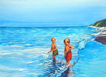 Minnow Fishers Watercolor Painting
