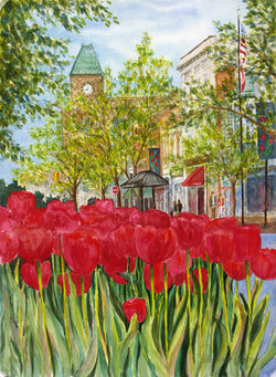 Tulips With Tower Clock Giclee