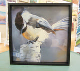 Chickadee on Birch Post Framed Giclee