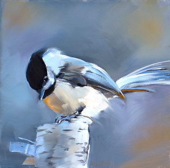 Chickadee on Birch Post Giclee