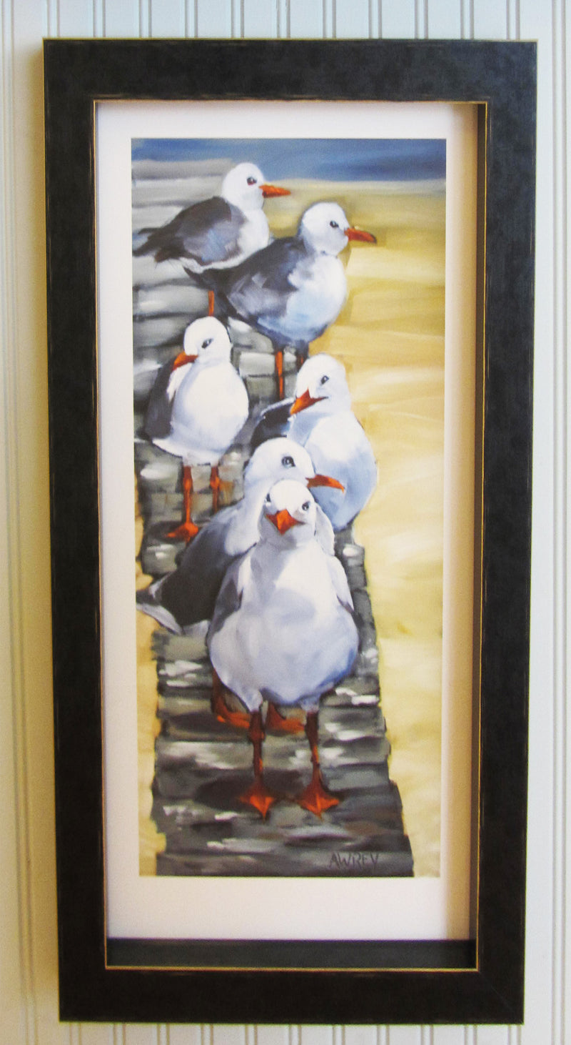 Funny Seagulls whimsical framed art print – Lake Effect Gallery