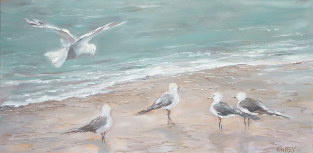 Lake Michigan shoreline beach seagulls art print – Lake Effect Gallery