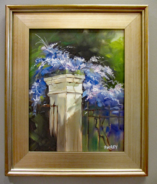 Lilacs on the Fence Framed Oil Painting