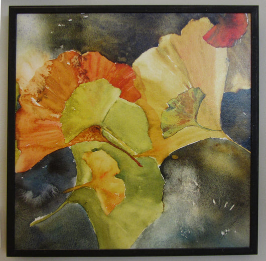 Evening Ginkgo Leaves Squared Three Framed Giclee 'Anvil'